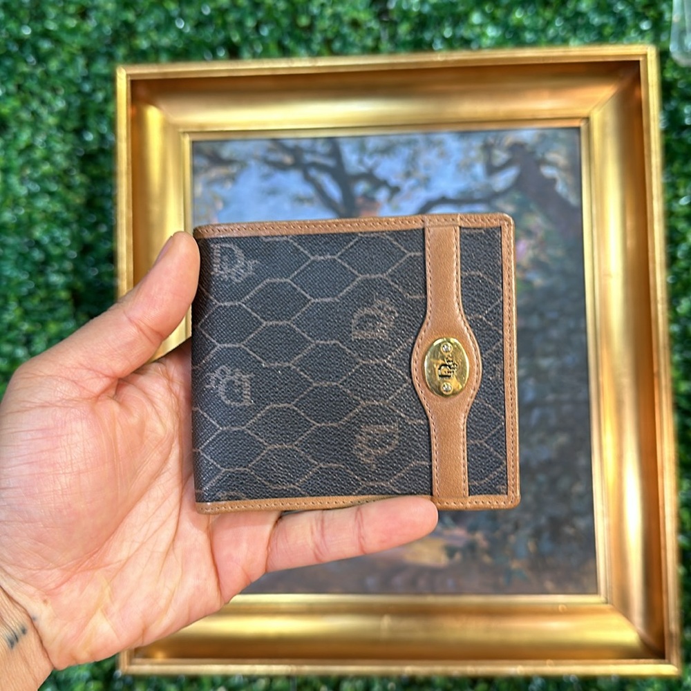 Ultra Rare Christian Dior Honeycomb Bi-Fold Wallet Coated Canvas & Leather - Picture 1 of 4